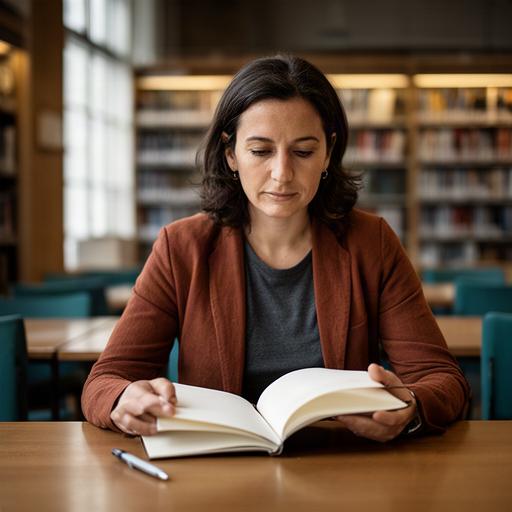 Jinny Nadi mit Notizbuch in einer Zürcher Bibliothek, Schwerpunkt investigative Recherche