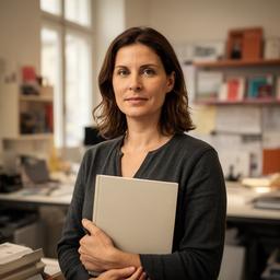 Redaktionsleiterin mit Notizbuch in einem Zürcher Redaktionsraum