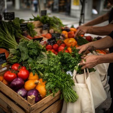 Lokaler Marktstand in Wiedikon mit saisonalem Gemüse und handgeschriebenen Schildern